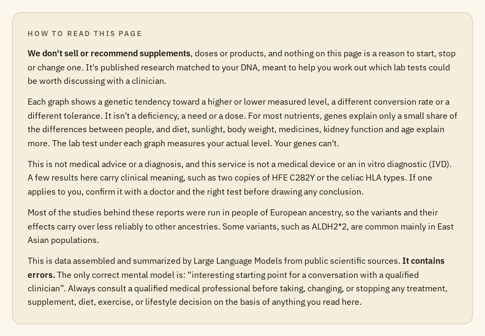 The How to read this page box at the bottom of every Nutrigenomics page